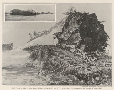 Het wrak van de Turbine Torpedo-bootvernietiger Viper bij Alderney, de resten van het schip op de rotsen door Henry Charles Seppings Wright